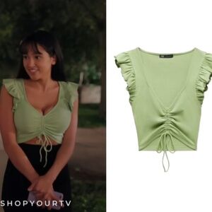 Zara Green Ruffle Cinch Crop Top